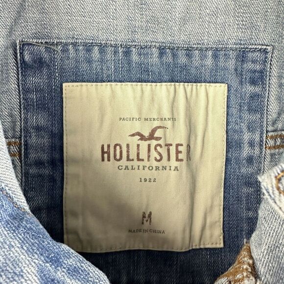 Hollister Trucker Jean Jacket Mens M Blue Distressed Denim Casual Western Y2K - Picture 3 of 16